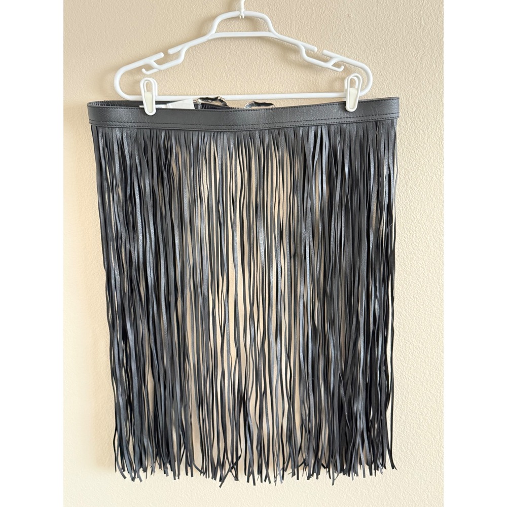 Western‎ Black Faux Leather Fringe Belt Skirt Double Buckle Festival Cowgirl - Picture 5 of 8
